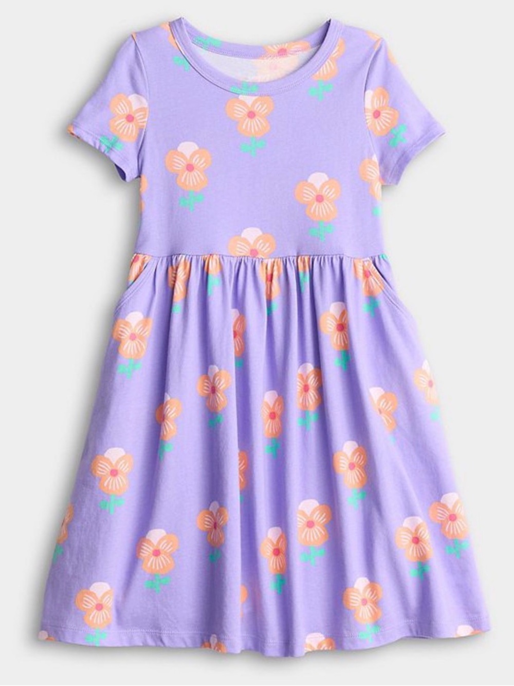 Jumping Beans - Girls' Lavender Floral Short-Sleeve Dress with pockets